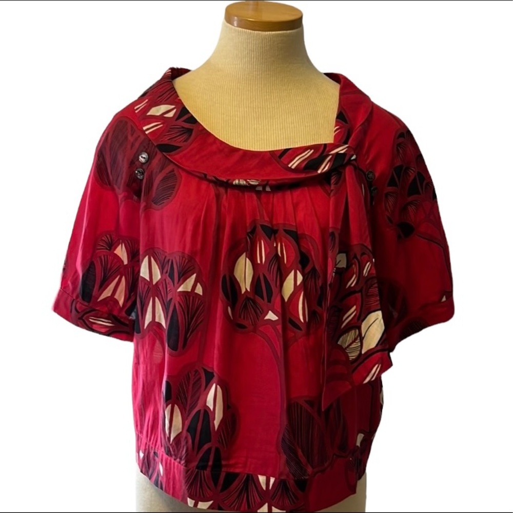 Anthropologie Leifsdottir Short Sleeve Patterned Top, Red, size 4